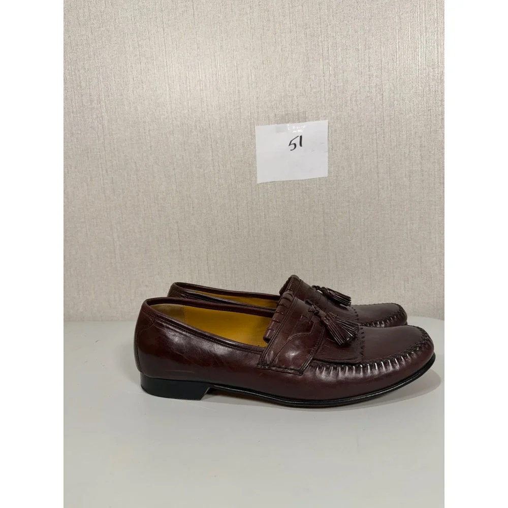 Johnston & Murphy Mens 11 W Burgundy Leather Kiltie Tassel Loafers 15-0834